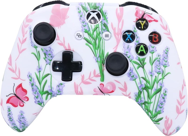 RALAN Pink Controller Skins for Xbox One, Silicone Controller Cover Skin Protector Compatible for Xbox Ones Controller (Pink Pro Thumb Grip x 2,Cat + Skull Cap &Cover Grip x 2) Blue Butterfly Pink - Image 2